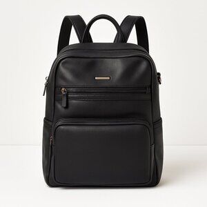 Sleek Black Faux Leather Backpack with Multiple Pockets – Everyday Travel Bag